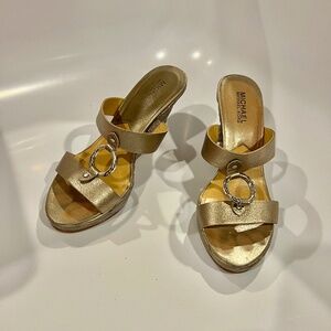 Michael Kors Marin Slide Gold/Bronze Wedge Sandals Size 6M